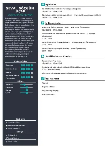 Coğrafya Öğretmeni CV Örnekleri cv indir